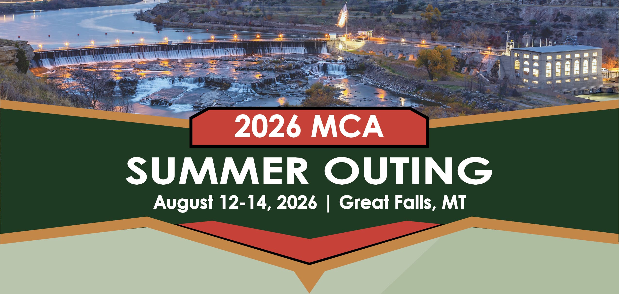 eBrief header - Montana Contractors Association Banner promoting the 2026 MCA Summer Outing in Great Falls, MT, August 12–14, with a river dam photo in the background.